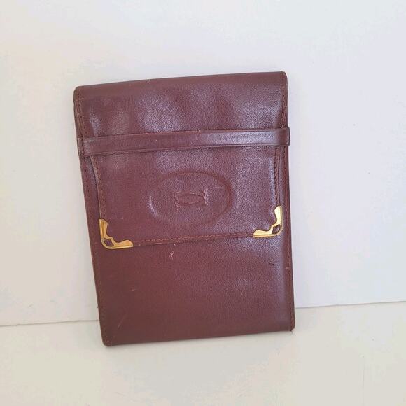 Must De Cartier Trifold Leather Bordeaux Red Wallet Medium Retro Card Bill Vtg - Picture 1 of 10